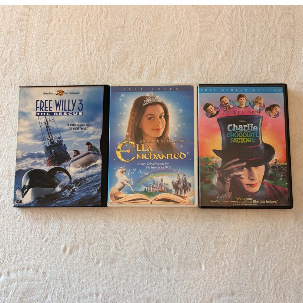 Family DVD Lot Ella Enchanted Charlie Chocolate Factory Free Willy 3 The Rescue